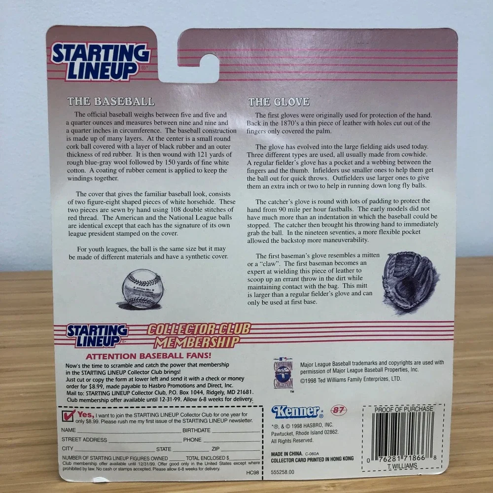 Kenner Starting Lineup Ted Williams Baseball Figure 1998 Red Sox Cooperstown NIB